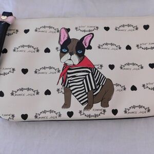 Betsey Johnson banner pouch French Bulldog wristlet/ make up Bag 13x8 Doggy core
